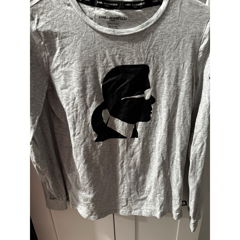 Karl Lagerfeld Iconic Paris Classic Tee‎ Womens XS Long Sleeve Crewneck Cotton